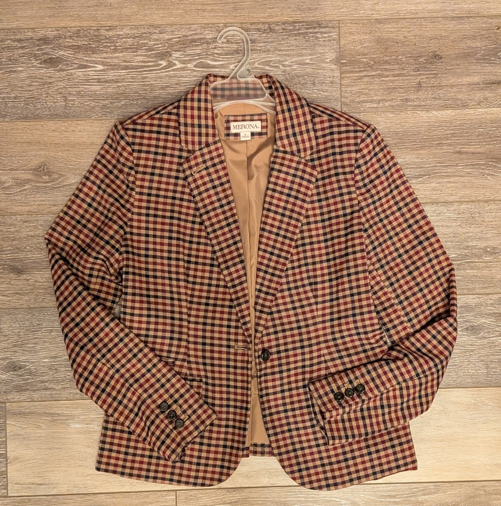 Merona Tan and Red Plaid Blazer